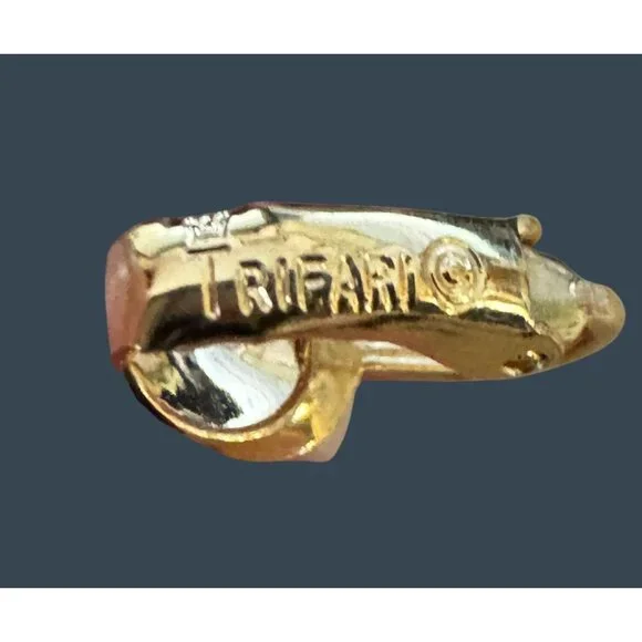 Crown Trifari Clip-On Earrings Faux Pearl Gold Tone Vintage Style - Picture 6 of 6